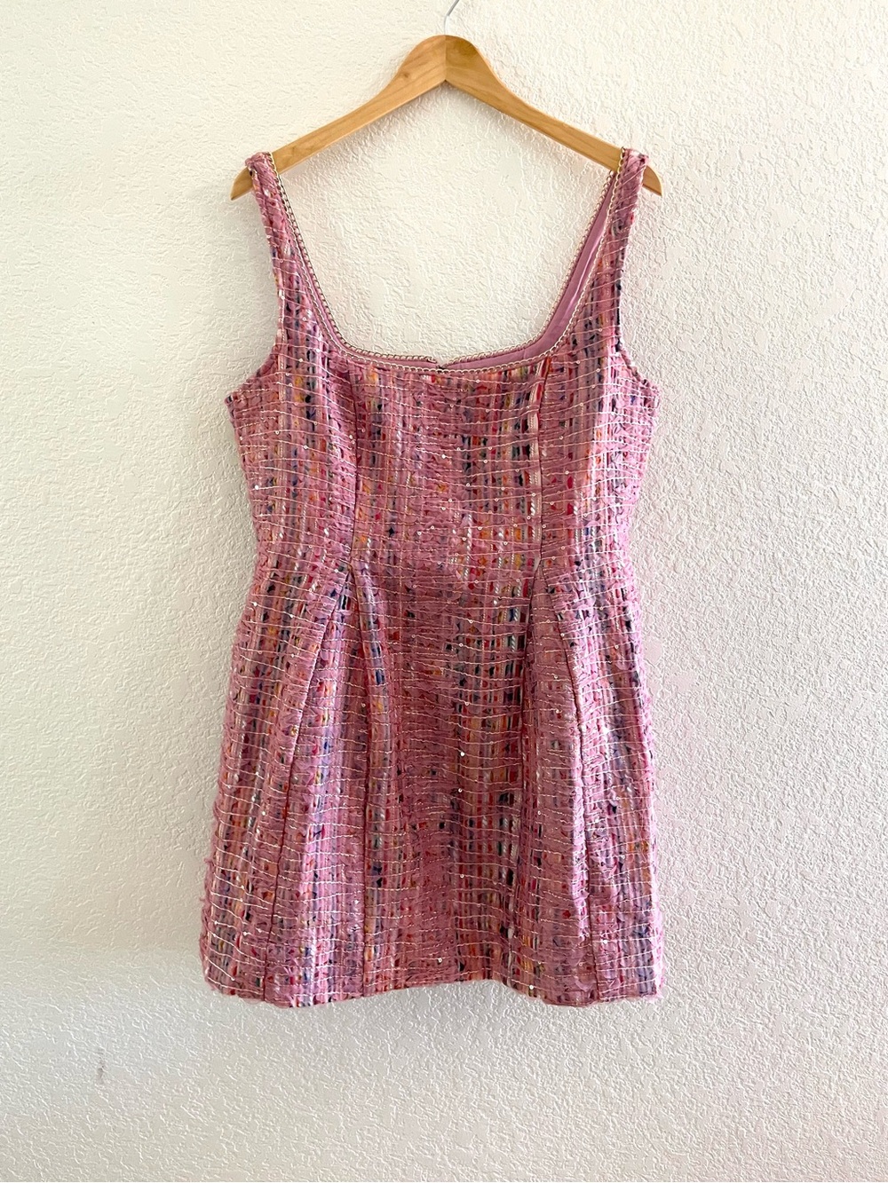 NWT Maeve Anthropologie Pink Sequin Tweed Fit and Flare Mini Dress Sz 14 - Picture 7 of 16